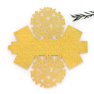 Detailed laser cut butterfly candy box made of sparkling yellow glitter paper material