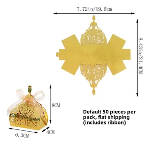Flat laser cut gold princess dress favor boxes 50 pcs pack with ribbon detail