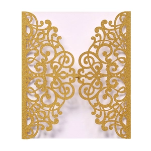 Glitter gold laser cut wedding invitation card with elegant hollow baroque pattern