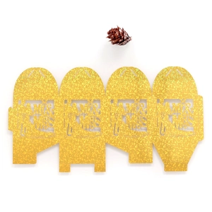 Detailed laser-cut Mr & Mrs wedding favor box in elegant gold glitter finish