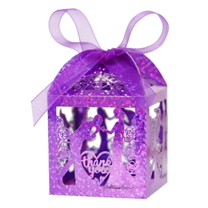 Laser Cut Glitter Paper Wedding Favor Candy Gift Box With Ribbon Rose Couple Silhouette Heart Hollow Thank You Favor Boxes
