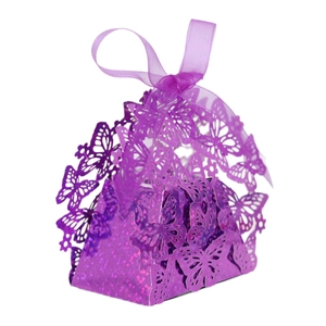 Elegant purple butterfly hollow laser-cut gift box with matching satin ribbon decoration