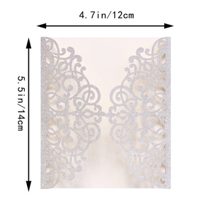 Close-up of laser cut glitter invitation card with dimensions 12x14cm for weddings