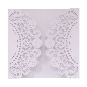 Elegant laser-cut hollow lace wedding invitation cover in metallic gold pearlescent paper