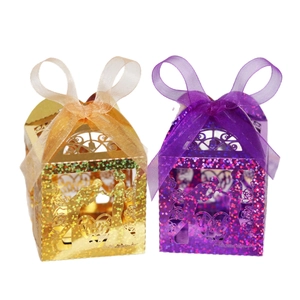 Laser cut laser gift boxes with Thank You text and ribbon bows for weddings