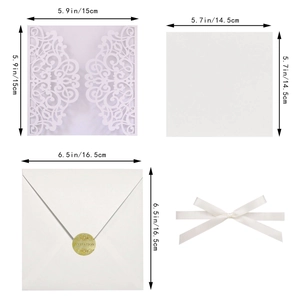 Set d'invitation mariage découpé laser avec enveloppe, carte intérieure et ruban