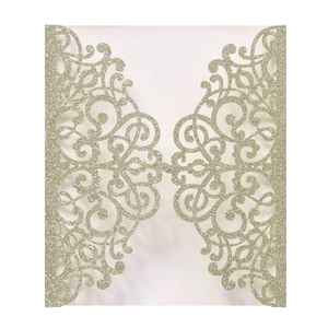 Champagne gold laser cut wedding invitation with glitter finish and elegant floral patterns