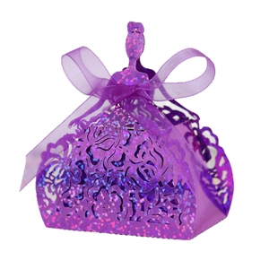 Glitter Laser Cut Hollow Rose Pattern Princess Dress Candy Box Pearlescent Paper Ribbon Bow Wedding Birthday Party Favor