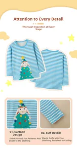 Detail of baby striped cotton T-shirt featuring Christmas rabbit print and ribbed cuffs