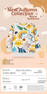 Detail of 100% cotton kids sweatshirt with cute lion and whale patterns on 3D background