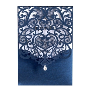 Laser Cut Wedding Invitation Card Artificial Pearl Paper Rhinestone Hollow Heart Design European Style Party Invitation Decor