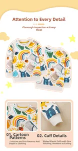 Detailed close-up of cartoon animal prints and ribbed elastic cuffs on kids' cotton sweatshirt