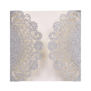 Elegant silver glitter laser cut lace wedding invitation cover for greeting cards