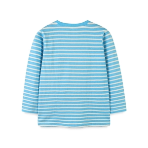 Kids long sleeve t-shirt with classic blue and white stripes and navy crew neck collar