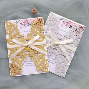 Laser Cut Glitter Wedding Invitation Card Set With Envelope Ribbon For Engagement Anniversary Party Greeting Invitations