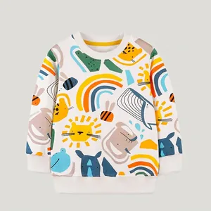 Kids Cotton Pullover Sweatshirt Cartoon Animal Rainbow Print Long Sleeve Top Ribbed Cuffs Casual Fall Children Apparel