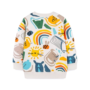 Kids' animal print crewneck sweatshirt in off-white with lion and rainbow patterns