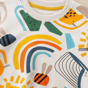 Kids long sleeve sweatshirt in off-white with colorful rainbow and bee cartoon prints