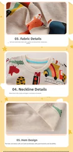 Detail of soft cotton fabric and ribbed neckline of the cartoon giraffe printed sweatshirt