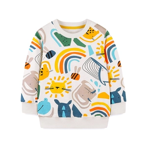 Toddler boys long sleeve crewneck sweatshirt with colorful cartoon animal print on cream fabric