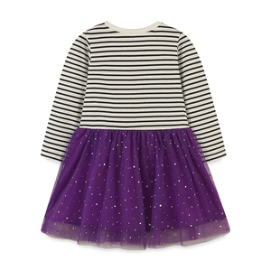 Girls Halloween striped dress with purple sequined mesh skirt for autumn parties