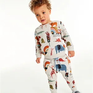 Kids Cotton Cartoon Animal Print Sweatshirt Crew Neck Long Sleeve Pullover Soft Breathable Casual Autumn Top For Children