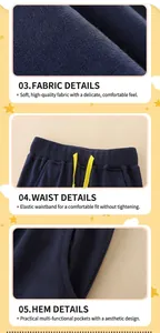 Détails du pantalon bleu marine pour enfant avec taille élastique et poches latérales