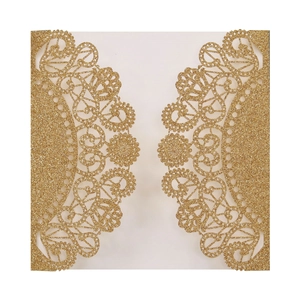 Glitter Laser Cut Wedding Invitation Shell European Hollow Lace Greeting Card Cover For Engagement Party Event Decor