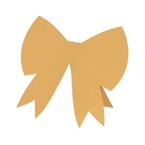 Close-up of matte gold paper bow card with 3D wings and laser-cut swallowtail detail