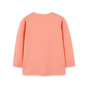 Girls long sleeve cotton t-shirt in coral orange color with flat back view display