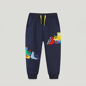Pantalons de Jogging en Coton Peigné pour Garçons Avec Broderie de Pelleteuse Bleu Marine Taille Élastique Poignets Côtelés Pantalons de Sport