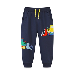 Pantalon de jogging bleu marine pour enfants avec excavatrices brodées et cordon jaune