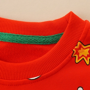 Children's red Christmas sweatshirt with cartoon print and ribbed crew neck detail