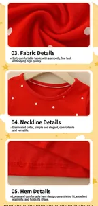 Detail view of red polka dot cotton fabric showing neckline and sewing quality
