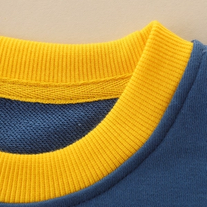 Navy blue and yellow boys sweater with ribbed neckline and premium cotton texture
