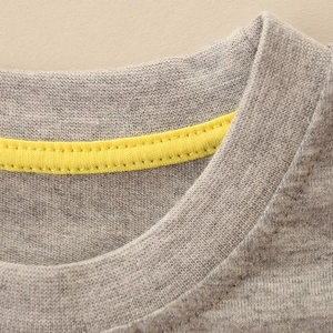 Girls' cotton long sleeve T-shirt with grey knit fabric and contrast yellow neck tape