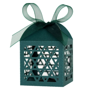 Dark green Hanukkah gift box with star hollow-out design and sheer ribbon bow