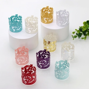 Detailed laser-cut heart pattern paper napkin rings in various pearlized colors