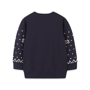 Kinder Sweatshirt in Dunkelblau mit Rentier- und Schneeflockenmuster für Herbst und Weihnachten