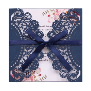 Laser Cut Wedding Invitation Cards With Ribbon Pearlescent Paper Lace Invitations For Engagement Valentine Elegant