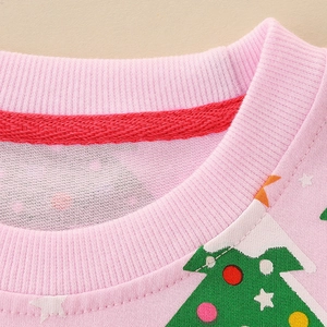 Sweat-shirt rose pour filles avec imprimé sapin de Noël et col rond côtelé
