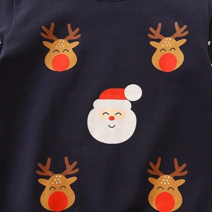 Dunkelblaues Kinder-Weihnachtssweatshirt mit festlichem Weihnachtsmann- und Rentier-Print