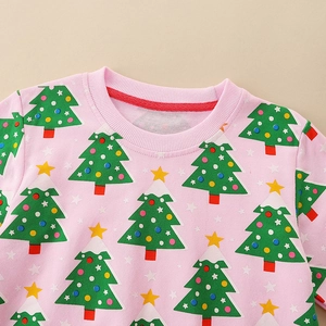 Sweat rose pour fille avec imprimé sapin de Noël et col rond pour l'automne et le printemps