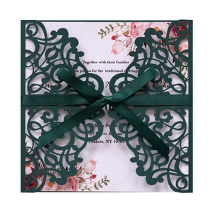 Faire-part De Mariage Découpés Au Laser Design Floral Creux Invitations De Fiançailles Papier Perlé Nœud En Ruban Enveloppes
