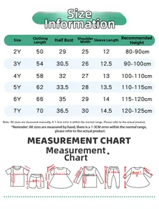 Size guide for girls cartoon embroidery tulle dress from age two to seven years