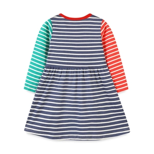 Robe à manches longues pour filles en coton avec rayures colorblock rouge vert bleu