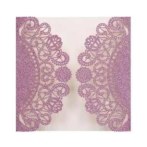 Pink glitter laser-cut lace wedding invitation cover for engagement and Valentine's Day
