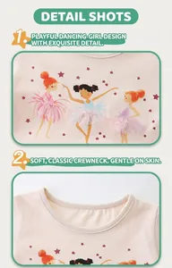 Détail du col rond et imprimé ballerine sur la robe rose en coton pour enfants