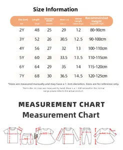 Detailed size chart for girls' dresses with measurements from 2Y to 7Y and height guide