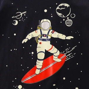 Kids long sleeve cotton t-shirt with glow astronaut and planets space print